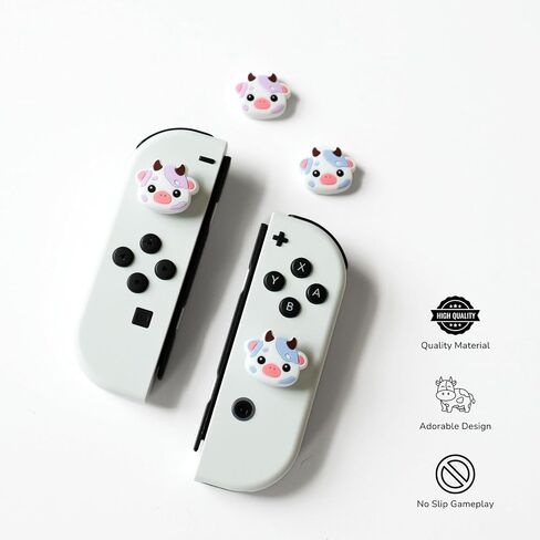 قبعات قبضة الإبهام من Cow Switch Joycon، غطاء عصا تحكم سيليكون ناعم لطيف متوافق مع Nintendo Switch/OLED/Switch Lite، أغطية أزرار مقابض عصا تناظرية للتبديل، مجموعة 4 قطع (وردي وأسود) in Saudi Arabia