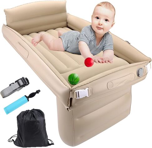 Inflatable Toddler Airplane Bed Baby Travel Bed Airplane Travel Essentials Kids Car Inflatable Bed Travel Portable Crib with Rails Sides Hand Pump Safety Belt and Carry Bag Sets in Saudi Arabia