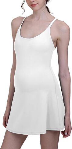 Maternity Tennis Dress Athletic Dress with Built-in Bra & Shorts A-line Workout Golf Dress Pocket Pregnancy Dress in Saudi Arabia