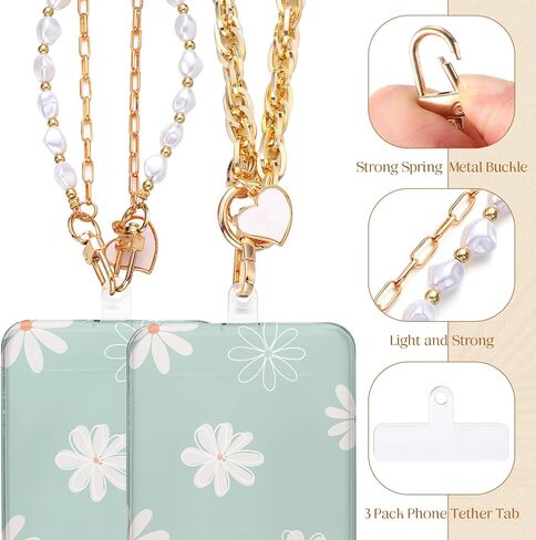 2 Pcs Pearl Beaded Phone Wrist Straps Anti Lost Wrist Lanyard Double Chain Cell Phone Charm with 3 Tether Tab Beaded Wristlet Bracelet for Women Men Phone Wallet Keychain Camera in Saudi Arabia