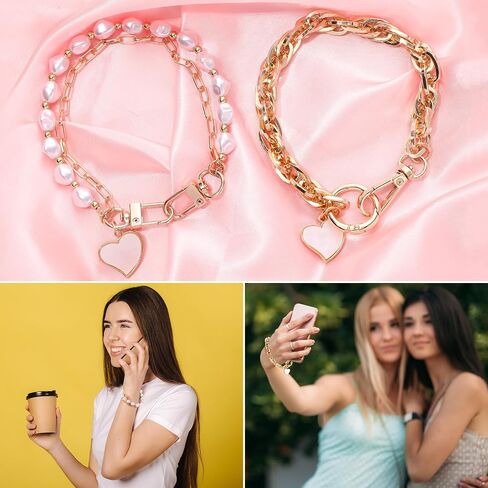 2 Pcs Pearl Beaded Phone Wrist Straps Anti Lost Wrist Lanyard Double Chain Cell Phone Charm with 3 Tether Tab Beaded Wristlet Bracelet for Women Men Phone Wallet Keychain Camera in Saudi Arabia