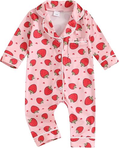 Balaflyie Baby Girl Button Down Pajamas Romper One-Piece Jumpsuit Long Sleeve Sleeper Infant Sleepwear in Saudi Arabia
