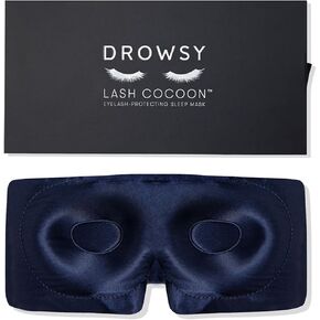 DROWSY Eyelash Protecting Silk Sleep Mask for Natural Lashes & Extensions. Deep Eye Cups, Zero Pressure, Total Blackout, Full Wraparound (Damask Rose)