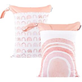 2pcs Cloth Diaper Wet Dry Bags Waterproof Reusable with Two Zippered Pockets Travel Beach Pool Daycare Soiled Baby Items Yoga Gym Bag for Swimsuits or Wet Clothes (Rainbow)