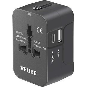 Travel Adapter Worldwide, International Power Adapter Universal Adapter Plug Converter Wall Type-C Charger Global Adaptor VELIKE AC Power Plug with USB C Charging Ports for USA Europe EU UK AUS