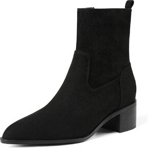 Oiamenne Women's Ankle Boots Pointed Toe Low Chunky Heel Ankle Booties Side Zipper Short Boots