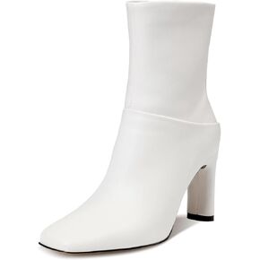 Uacllcau Ankle Boots for Women Square Toe High Heel Block Mid Calf Side Zipper Short Booties Gogo Fashion Fall Winter Boots