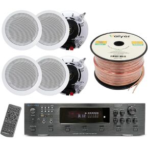 Vaiyer Home Theater System Kit, 6-Channel 6000 Watts Bluetooth Amplifier with 6.50" 6 QTY of 200 W Each Frameless in-Ceiling Speakers & 16AWG 250 ft. Speaker Wire Perfect for Home, Office, Restaurants