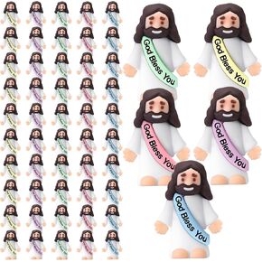 Bememo 50 Pcs Little Jesus Figurines God Bless You Small Rubber Jesus Toys Doll Easter Egg Stuffer Religious Prefilled Craft for Baptism Sunday School(Multicolor)
