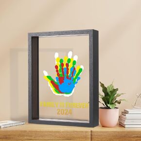 Family Handprint Kit - Baby Hand and Footprint Kit, Gifts for New Parents, Family Gifts Ideas, Newborn Keepsake Wooden Frame, Baby Shower Gifts for New Mom, 5 Non-Toxic Paints (White)