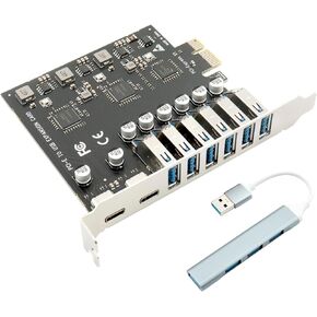 Versatile Port Expansion Solution: PCIe to USB 3.0 Adapter with 6 Type-A and 2 Type-C Ports, with a 1 to 4-Port USB Hub for Desktop PC Support Windows