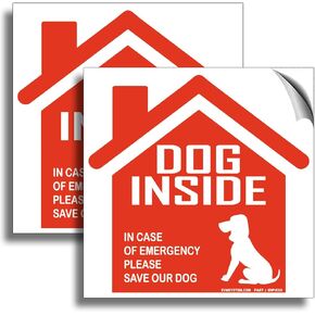 DOG Inside Alert | 2 Pack 6x6 Inch | Premium Vinyl Self-Adhesive Stickers, Satin Laminated, Weather, Scratch, Water, UV and Fade Resistance, Indoor and Outdoor