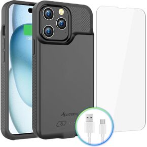 Alpatronix iPhone 15 Pro Max and 15 Plus Battery Case, Strong Slim Portable Protective Extended 15W Fast Charger Case and Power Bank. iPhone 15 Pro Max&15 Plus Rechargeable Charging Case Black