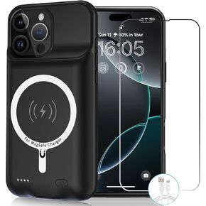 Wireless Charging Case for iPhone 16 Pro,10000mAh High Capacity Portable Rechargeable Extended Battery Case Qi Wireless Charging with iPhone 16 Pro (6.3 inch) Extended Battery Charger Case (Black)