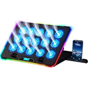 KLIM V15 Gaming Laptop Cooling Pad with 15 Fans + RGB Laptop Cooler + Adjustable Gaming Laptop Stand with Fan + Compatible up to 17 Inches + 2 USB Ports + Smartphone Holder + 5 Years Protection
