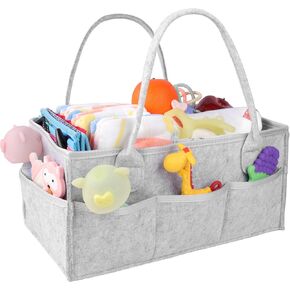 PHILORN Diaper Caddy Organizer, Extended 15-inch Baby Diaper Caddy with Dividers, Car Diaper Caddy, Diaper Caddy for Changing Table, Felt Diaper Caddy Organizer with Handle, Baby Shower Gifts