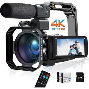 4K Video Camera Camcorder 48MP 30FPS IR Night Vision WiFi Camera Recorder, 18X Digital Zoom 3" Touch Screen Vlogging Camera for YouTube with Microphone, SD Card, Lens Hood, Stabilizer, Remote Control