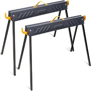 FORUP Saw Horses 2 Pack, Heavy Duty Folding Portable Saw Horses Table, 1322 Lbs Load Capacity Metal Saw horse with Fast Open Legs and Easy Grip Handle for Woodworking, Dark Grey & Yellow
