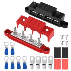 Bus Bar, Malictele Bus Bar Terminal Block 250A 12V Battery Bus Bar 4 x 5/16" Posts Marine Bus Bar for Marine Automotive RV Solar and Power - Pair