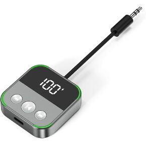 Wireless Audio BT Receiver for Car 5.3 [Stronger Mics& Noise Cancellation] [Multifunction Button& Plug-and-Play] Type-C Wireless BT Receiver for Car 5.3 Music/Hands-Free Calls/Stereo Audio, Black