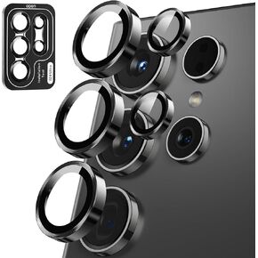 FlyCoco Camera Lens Screen Protector Designed for Galaxy S24 Ultra, Tempered Glass, Powerful Strength Adsorption Individual Aluminum Alloy Ring Lens Cover for Galaxy S24 Ultra Accessories, 1 Set