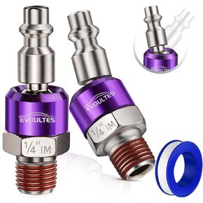 2-Pack 1/4 Inch NPT Air Fittings, 360° Swivel Male Quick Plug Air Hose Fittings w/Sealant, Industrial Air Tool Swivel Air Hose Connector for Air Compressor Accessories