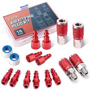 16 Pieces Universal 1/4" NPT Air Hose Fittings & Air Coupler Kit, Lightweight Aluminium Air Fittings Kit with Quick Connect Air Plug, Pneumatic Air Tool Fitting for Air Compressor Accessories