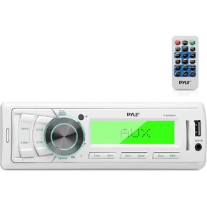 Pyle PLMR87WB 12V Marine Radio Head Unit Receiver, 4 x 40 Watt Power, Auxiliary, USB, RCA Connections, Digital LCD Display, EQ Audio Configuration, Universal Single DIN Design