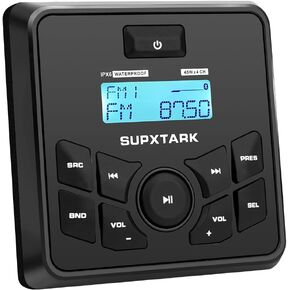 Marine Stereo Radio 4x45W Gauge Mounting WB/AM/FM Tuner Bluetooth Receiver for Boat, UTV, Golf Cart