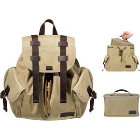 TARION Everyday Camera Backpack Canvas: Dual-Purpose Canvas Backpack for Cameras Lens with Removable Camera Cube Case Small Camera Bag Daypack for Hiking Travel Lightweight Vintage Khaki Michael