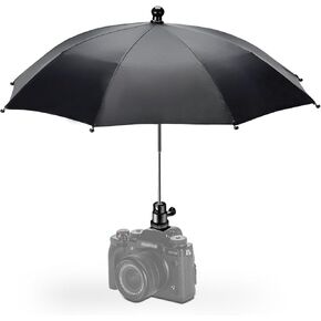 Large Camera Umbrella Hot Shoe for Rain Sun 19inch, DSLR Camera Rain Cover Shade, Protector for Canon, Sony, Nikon, Fuji, Olympus, Ajustable Height & Angle, Black, H37-FBA