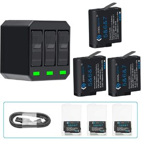 Hero 7 Battery Hero 6/Hero 5/Hero 2018 Battery 3 Packs 1500mAh with Battery Protection Case and 3 Channel Hero 7 Battery Charger Bundle Compatible with Hero 7 6 5 Black(3 Battery and 1 Charger)