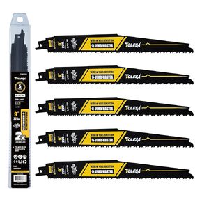 TOLESA 9 Inch 6/12 TPI Reciprocating Saw Blades for Wood and Nail-Embedded Wood Demolition, 5 Pack Bi-Metal Reciprocating Saw Blade for Fast & Smooth Cutting