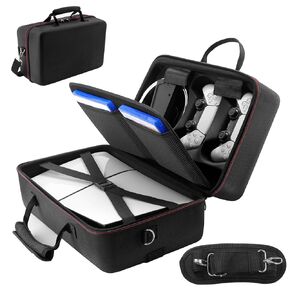 Carrying Case Compatible with PS5 SLIM 2023, Hard Shell Travel Case Protective Bag for Play Station 5 Slim Disc and Digital Edition Console, DualSense Controllers, Vertical Base, Disc and Cable Accessories