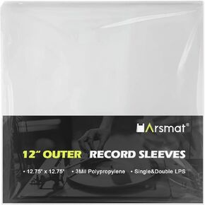 100 Vinyl-Record Sleeves for Vinyl Record, 12.75" x 12.75" Outer Sleeves Record Storage for Single & Double LP Album Covers, Clear Premium Polyethylene Vinyl Record Protector