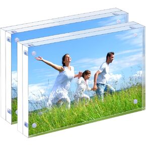 Acrylic Picture Frame, 2pack 5x7 Inch Acrylic Photo Frames, Magnetic Picture Frame 12+12MM Thickness Clear Picture Frame, Double-Sided Acrylic Frame Stand Picture Frame