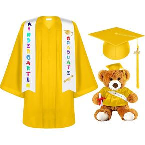 7 Pcs Unisex Matte 2024 Kindergarten Preschool Graduation Gown and Cap with Tassel Sash Plush Stuffed Bear Sets(Royal Blue, 30)