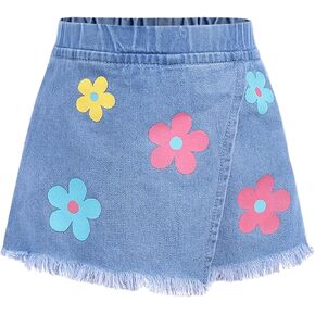 Floerns Toddler Girl's Floral Print Denim Skorts Elastic Waist Raw Hem Skirt Shorts