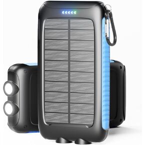 Solar Charger, 20000mAh Portable Solar Power Bank - IPX5 Waterproof with Built-in Solar Panel and LED Flashlight, Solar Phone Charger