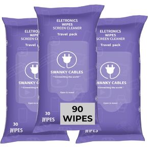 Swanky Wipes: Screen Cleaner Wipes - Electronics, Computer, TV, Laptop Monitor & Lens Cleaner, Travel Size Cleaning Wipes for Home, Office & On-the-Go, Includes Microfiber Cloth - Soft Wipes, 90 Count