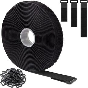 1"x32ft Cable straps with 50 Buckles Adjustable Reusable Fastening Cable Strap Nylon Cut-to-Length Cinch Straps for Organizer or Storage Black