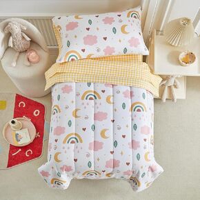 Joyreap 4 Piece Toddler Bedding Set- Purple Butterflies Flowers Patchwork Toddler Comforter Set, Includes Quilted Comforter, Fitted Sheet, Top Sheet, and Pillow Case