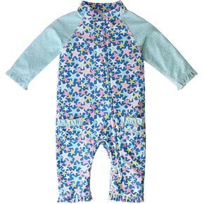 UV SKINZ Baby Girls’ Sun and Swimsuit with UPF 50+ Sun Protection – Full Body Swimsuit for Baby, Baby UV Protection Clothing, Baby Girl Swim Bodysuit - Starfish Party - 12/18m