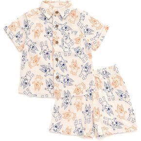 Bluey Cotton Gauze Matching Family Outfits Dress & Button Down Shirt & Shorts Infant to Little Kid Sizes (12 Months - 7-8)