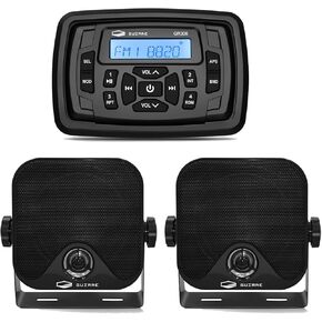 Bluetooth Car FM Radio Marine Stereo Receiver Compatible with 4 Inches Waterproof Marine Speakers for Golf Cart UTV ATV Motorcycle Boat Heavyduty Powersports Car Vehicles