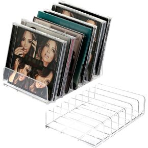 Hipiwe 4 Packs Clear CD Holder, 7 Slot CD Storage Box Tray CD DVD Display Rack Holds up to 14 Standard CD Cases, Plastic Divider for File Paper Mail Bill Document Eyeshadow Palette Organizer