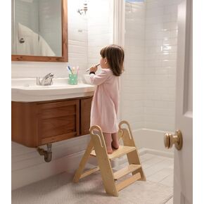 Wooden Step Stool for Toilet, 2-Step Toddler Stool with Handles, Foldable Kids Step Stool for Potty Training, Sturdy Child Stepping Stool for Bathroom Sink, Kitchen Counter and Bedroom, Natural in Kuwait