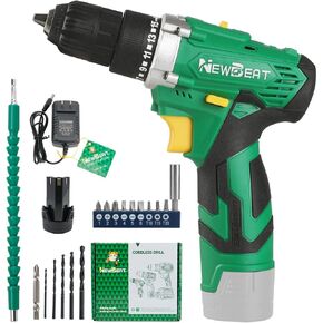 Cordless Drill Set, 12V Power Drill Driver with 1 Battery and Charger, 3/8" Keyless Chuck, 2 Variable Speed, 15+1 Torque Setting Electric Drill, Drill Driver Kit for Home and DIY Project