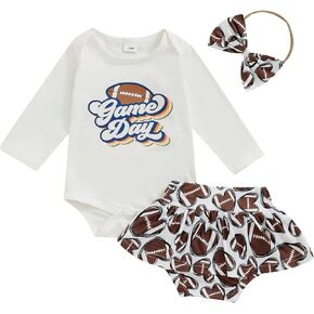 Newborn Baby Girl Football Outfit Game Day Romper Football Tutu Shorts Set Headband 3Pcs Infant Summer Clothes