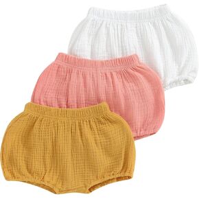 3 Pack Baby Boy Girl Summer Shorts Solid Color Cotton Linen Bubble Bloomers Shorts Toddler Elastic Short Pants